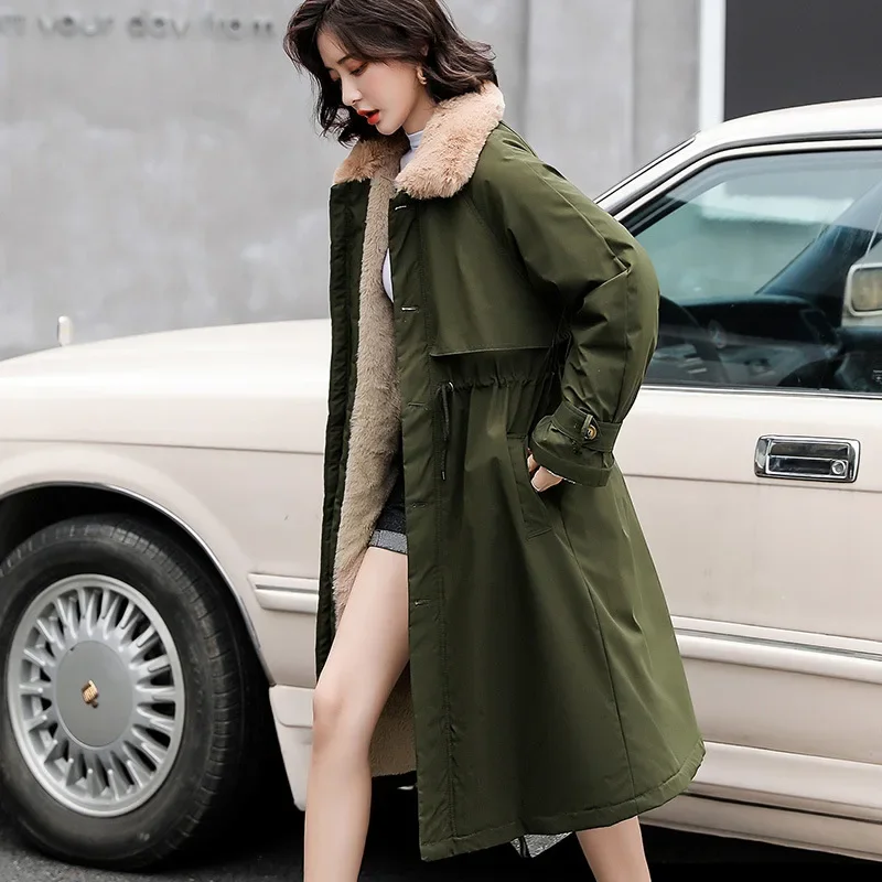 2024 Women's Winter Clothing Long Cotton-padded Clos College Style Overcome Warm Trendy Jacket Lapel Single-breasted Button