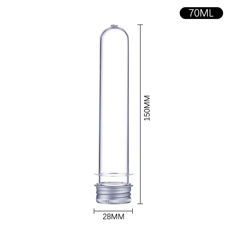 10pcs lab 70ml PET Test Tube Bottle Screw Caps Transparent Cylindrical Plastic Refillable Bottle For Mask Candy Storage