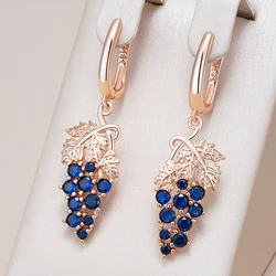 Kienl Full Shiny Blue Natural Zircon Long Drop Earring for Women 585 Rose Gold Color Unique Crystal Grape Daily Vintage Jewelry