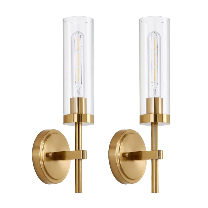 Lámpara de pared de cristal dorado nórdico, dormitorio moderno, sala de estar, sofá, fondo, luz Wal, lámpara de pasillo, decoración de doble cabezal, accesorio de iluminación