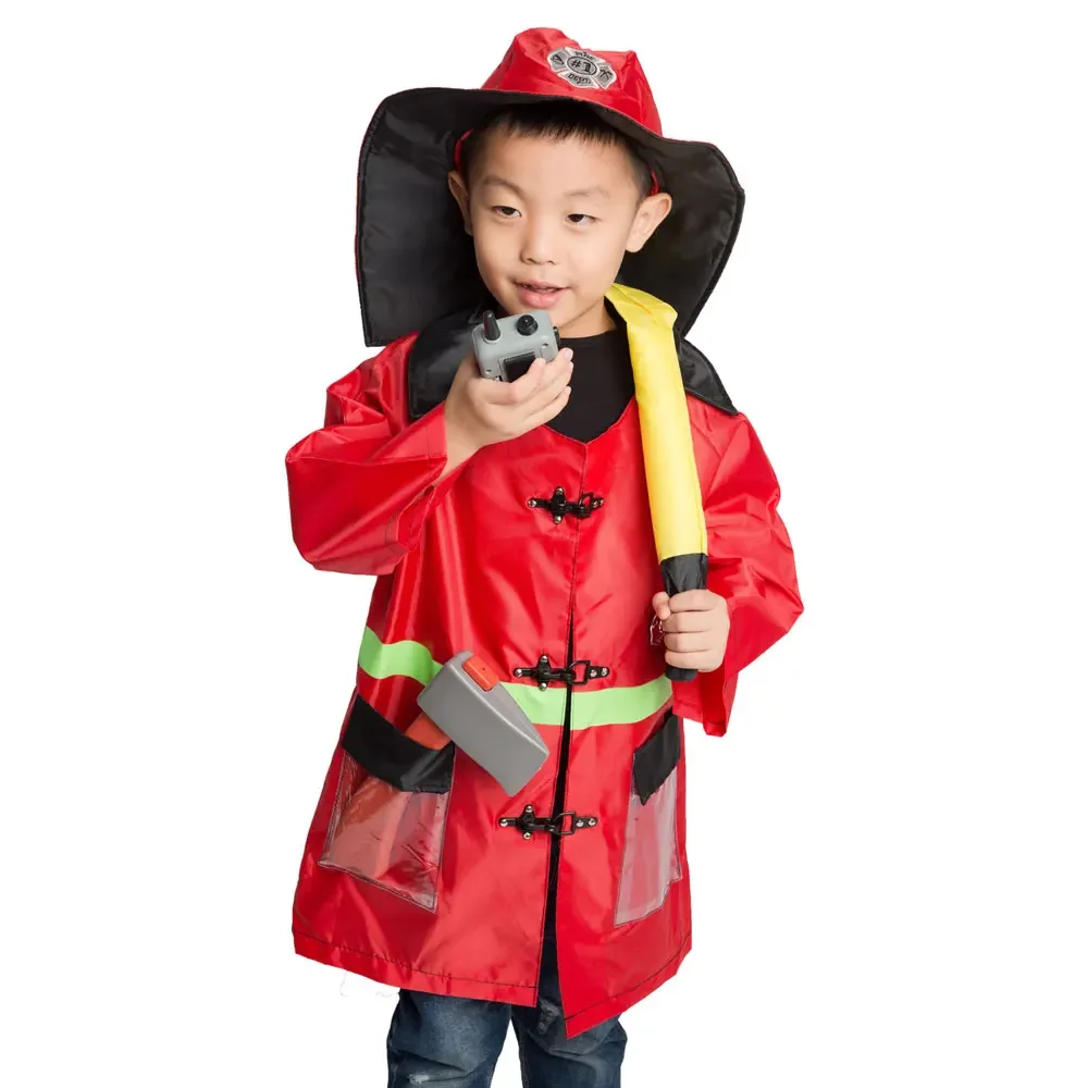  Kids Child Fireman Firefighter Costume Cosplay Kindergarten Role Play House Kit Set for Boys Halloween Party Dress Up