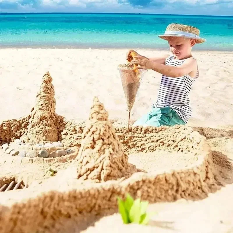 Beach Children Wash Sand Overflow Funnel Outdoor Family Sand Hopper Creative Beach Pile Sand Spills Out of A Hand-Held Funnel