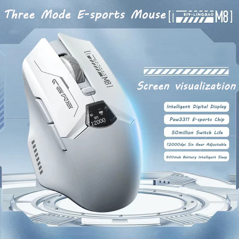 

Wireless Bluetooth Mouse with Intelligent Digital Display Three Mode E-sports Mouse for Laptop PC Computer Rechargeable Mouse