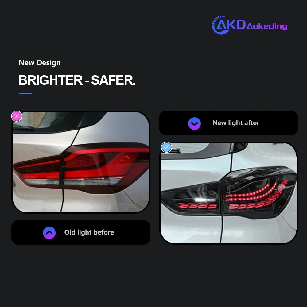 

Задние светодиодные фонари для BMW X1 2017-2021 F48 с динамическим сигналом поворота и ДХО, красные, автомобильные