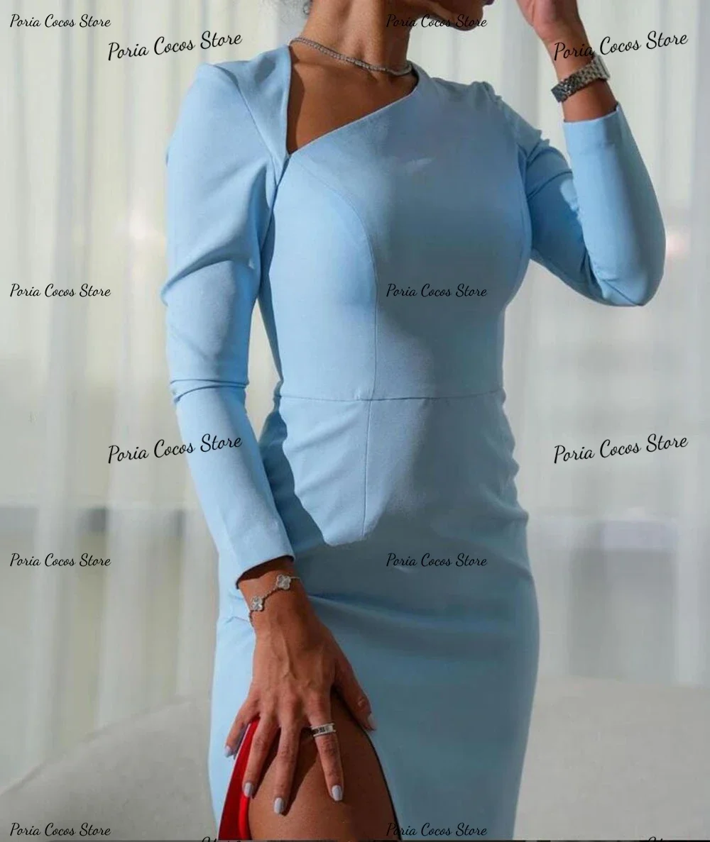 Personalizado encantador manga longa vestido de baile bainha alta fenda roupas vestidos de festa à noite requintado vestido de ocasião de alta qualidade