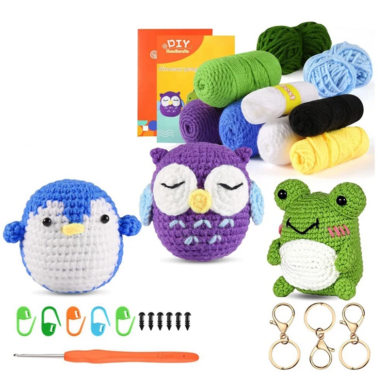 

3 Piece Crochet Kits With Step-By-Step Video Tutorials As Shown For Beginners,Animals Crochet Kit For Complete Beginners Adults