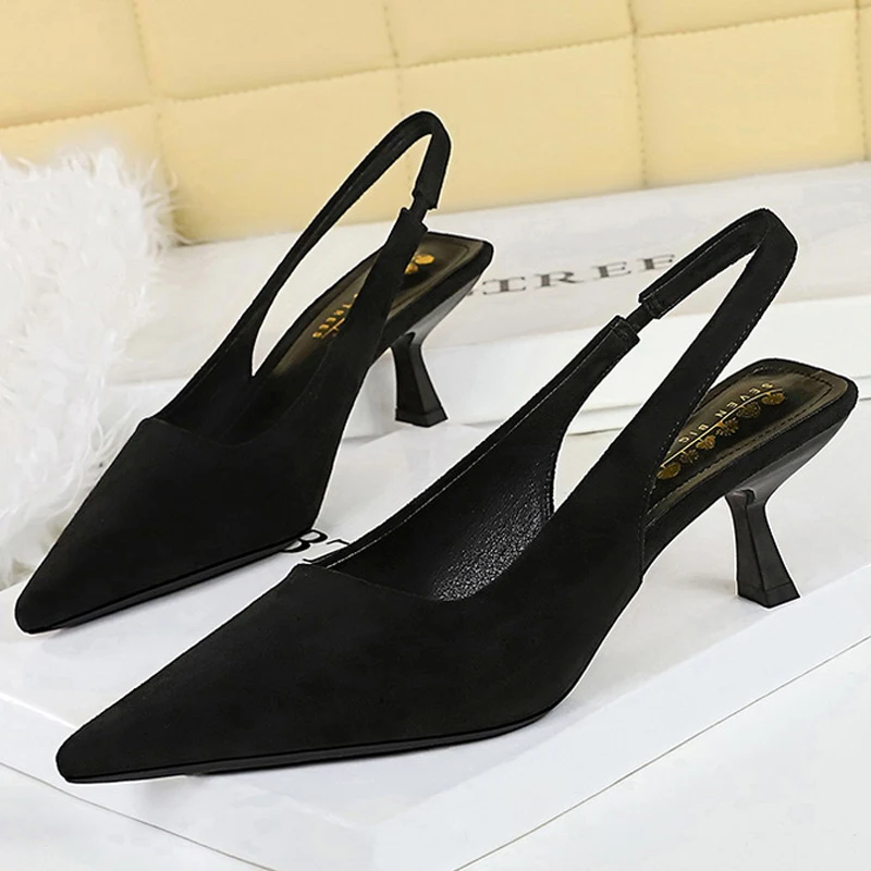 BIGTREE Shoes Suede Women Pumps Pointed hollow out High Heels 6 CM Summer Women's Sandals occupation Office shoes Kitten heels image 5