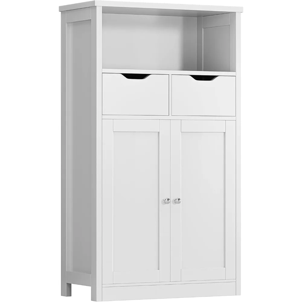 

Floor Storage Cabinet, Bathroom Organizer with Doors and Drawers, Freestanding Side Cupboard Pantry with Adjustable Shelf, Whit