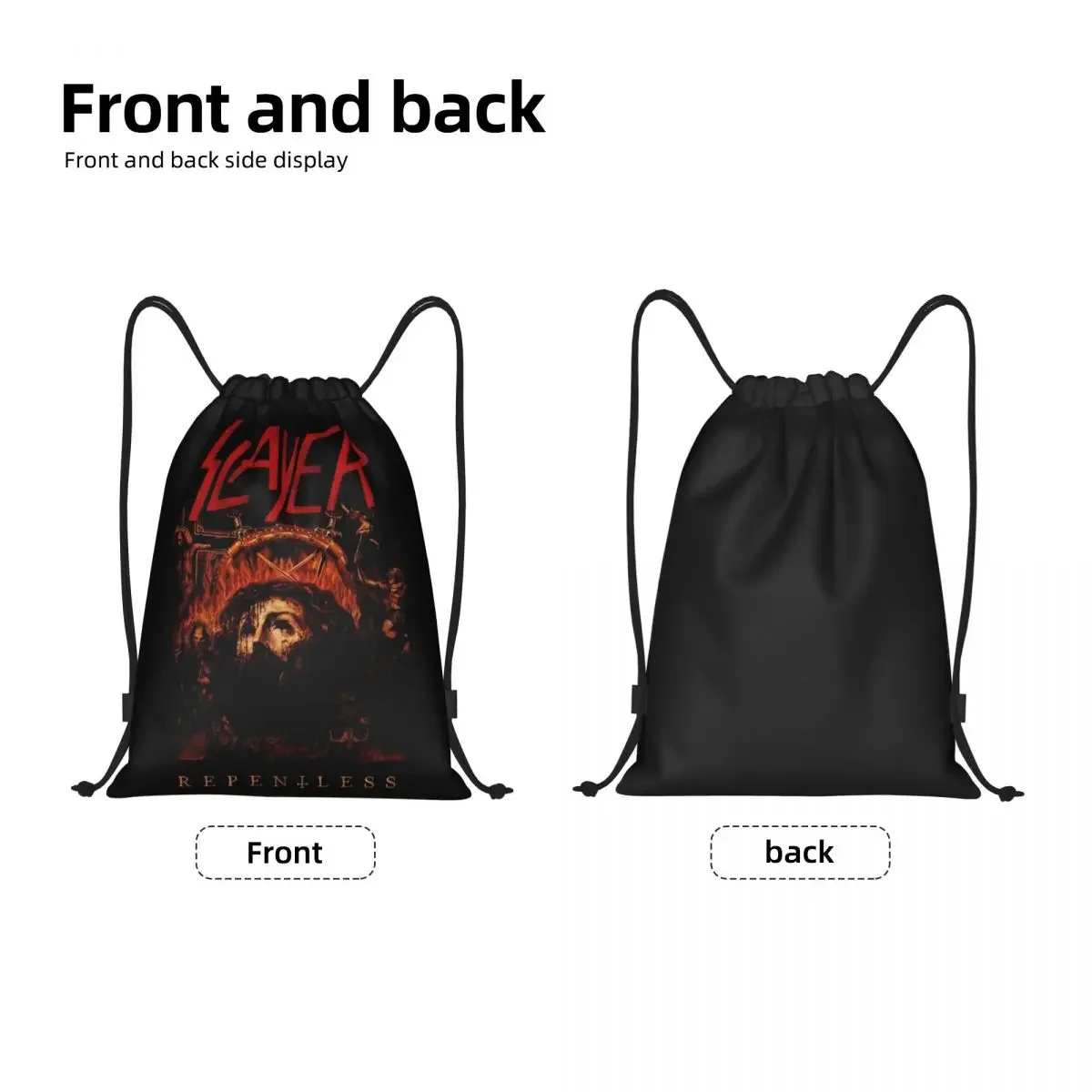 Custom Thrash Metal Band Slayers Drawstring Backpack Women Men Sport Gym Sackpack Portable Shopping Bag Sack