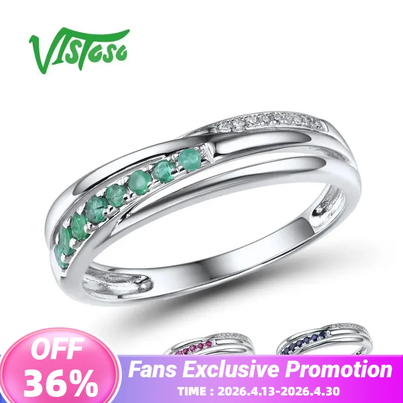 

VISTOSO Подлинная 14 K кольца из белого золота для леди блестящие алмазные Необычные изумруд/рубин/сапфировые обручальные юбилейные шикарные ювелирные изделия