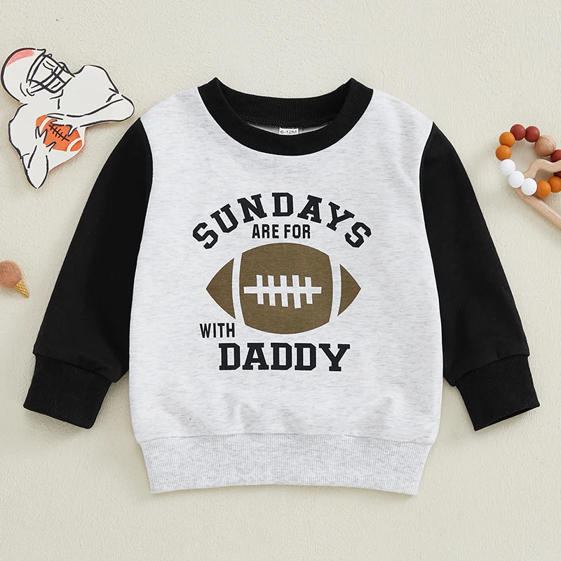 6M-4Y Kids Boy Round Neck Sweatshirt Rugby Letter Print Long Sleeve Pullovers Autumn Tops for Toddler Cute Fall Clothes Outfit