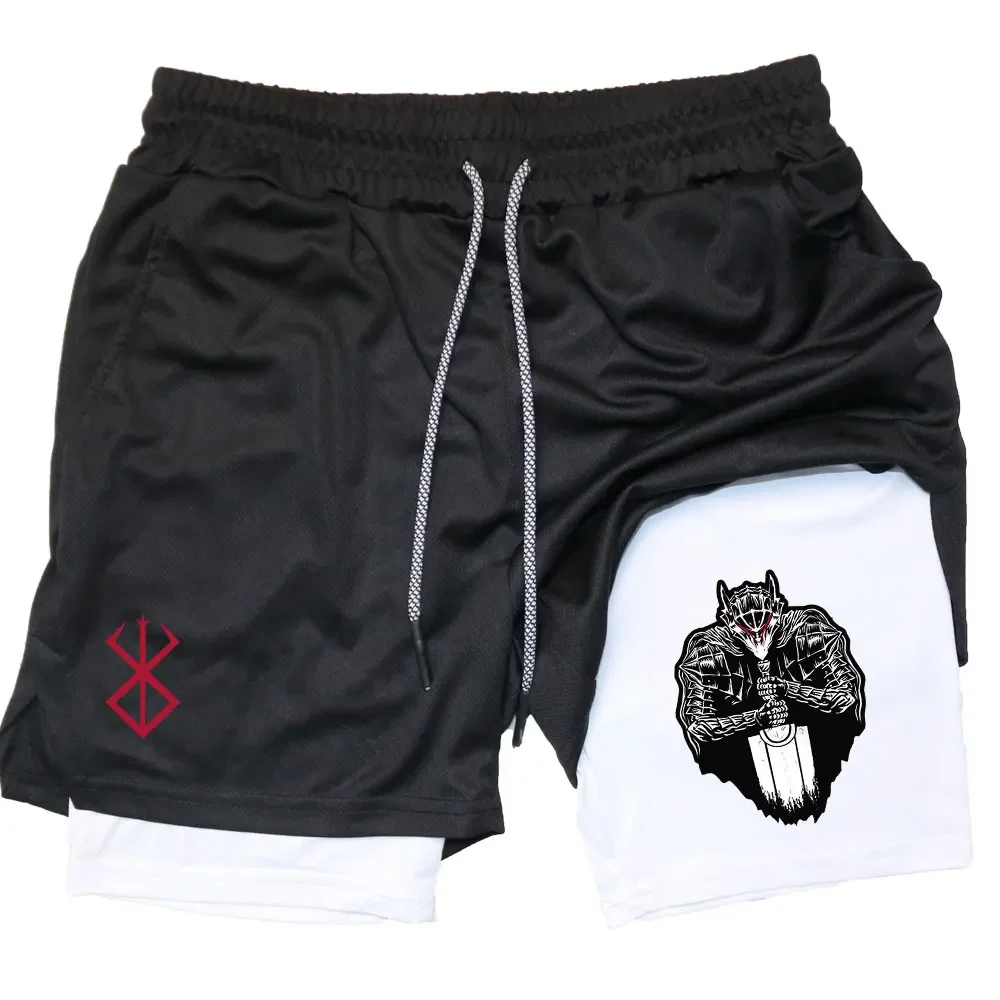 Anime Berserk Compression Shorts Fitness Gym Training 2 in 1 Sports Shorts Quick Dry Workout Jogging Double Deck Summer Shorts