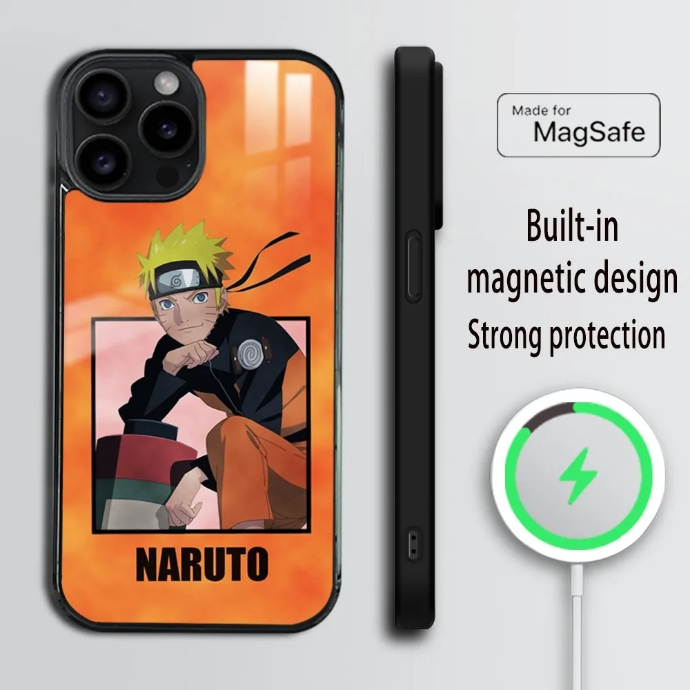 Anime N-Narutos Cartoon Phone Case For iPhone 16 15 14 13 12 11 Pro Max Plus Mini Magsafe Mirror Wireless Magnetic Cover