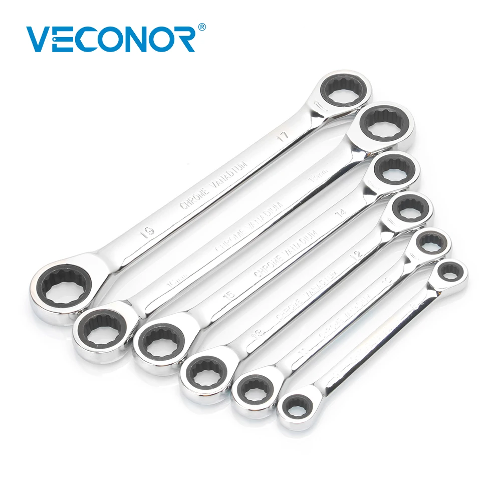 Veconor 6 Pieces Dual Head Ratcheting Wrench Spanner Set A Set Of Key Wrench 8~19mm With Plastic Tool Storage Rack