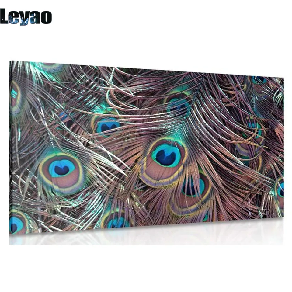 5D Diy Diamond Painting  image of a peacock feather Diamond Mosaic Full Square Round Drill Embroidery Big Size Home Decor