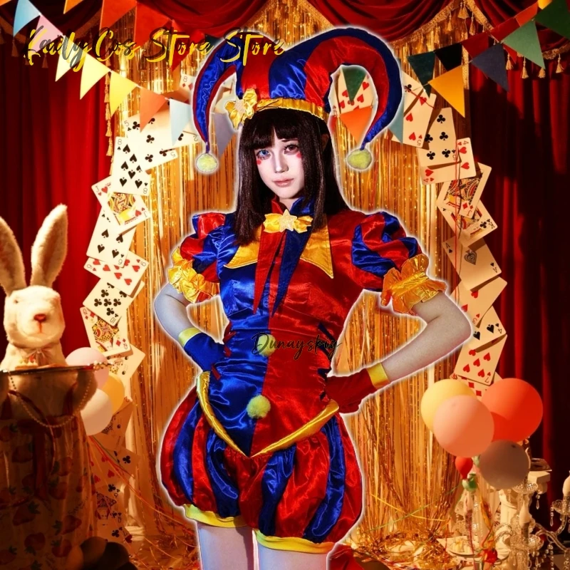 

Pomni Cosplay Costumes Clown Uniform Anime Role Play Halloween Pomni Carnival Clothes Hat Party Unisex Outfit For Women Girls