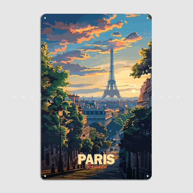 Paris Sunset Poster Metal Custom Sign Living Room Wall Indoor Decor Room Decoration Bedroom Posters Home Decor