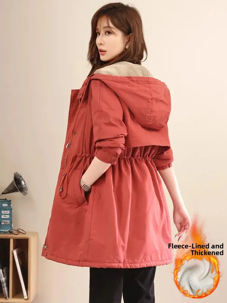 

Женская хлопковая куртка Pike с капюшоном, свободного кроя, больших размеров, на флисовой подкладке, утепленная, с утяжкой на талии, для осени и зимы