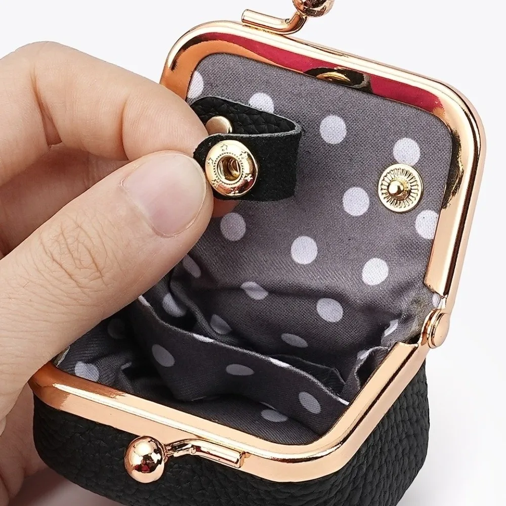 Cute Genuine Leather Kiss Lock Coin Purse Square Solid Color Leather Jewelry Bag Multifunctional Mini Small Item Bag Earrings