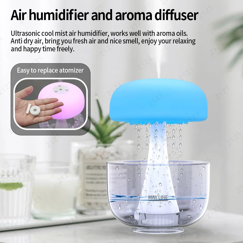 Jellyfish Raindrop Humidification Aromatherapy Machine Colorful Atmosphere Light Transparent Base Aromatherapy Machine