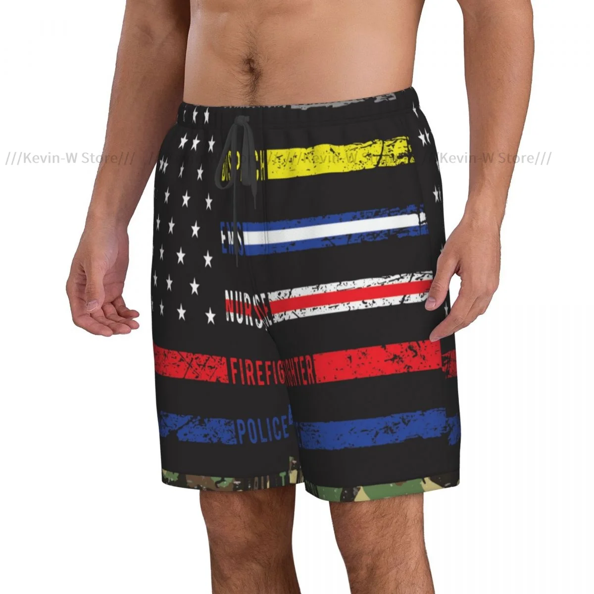 Banho de Verão Secagem Rápida Masculina, Cueca Curta de Praia para Homem, Padrão Bandeira Americana, Tronco De Natação Beachwear