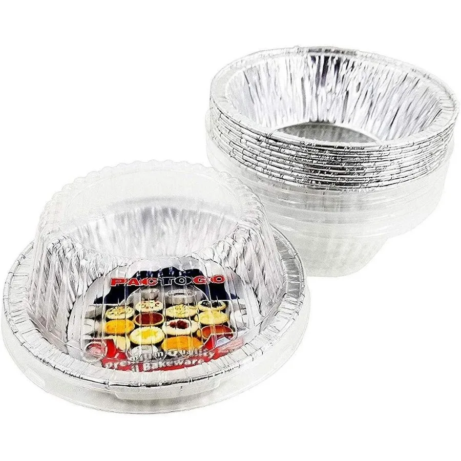 

5-3/4 дюйма, кастрюля для мяса из алюминиевой фольги, сковорода для пирога с прозрачной купольной крышкой, одноразовая, 12 унций. Кулинарная банка для выпечки — сверхмощная, сделано в США (10 шт. в упаковке)