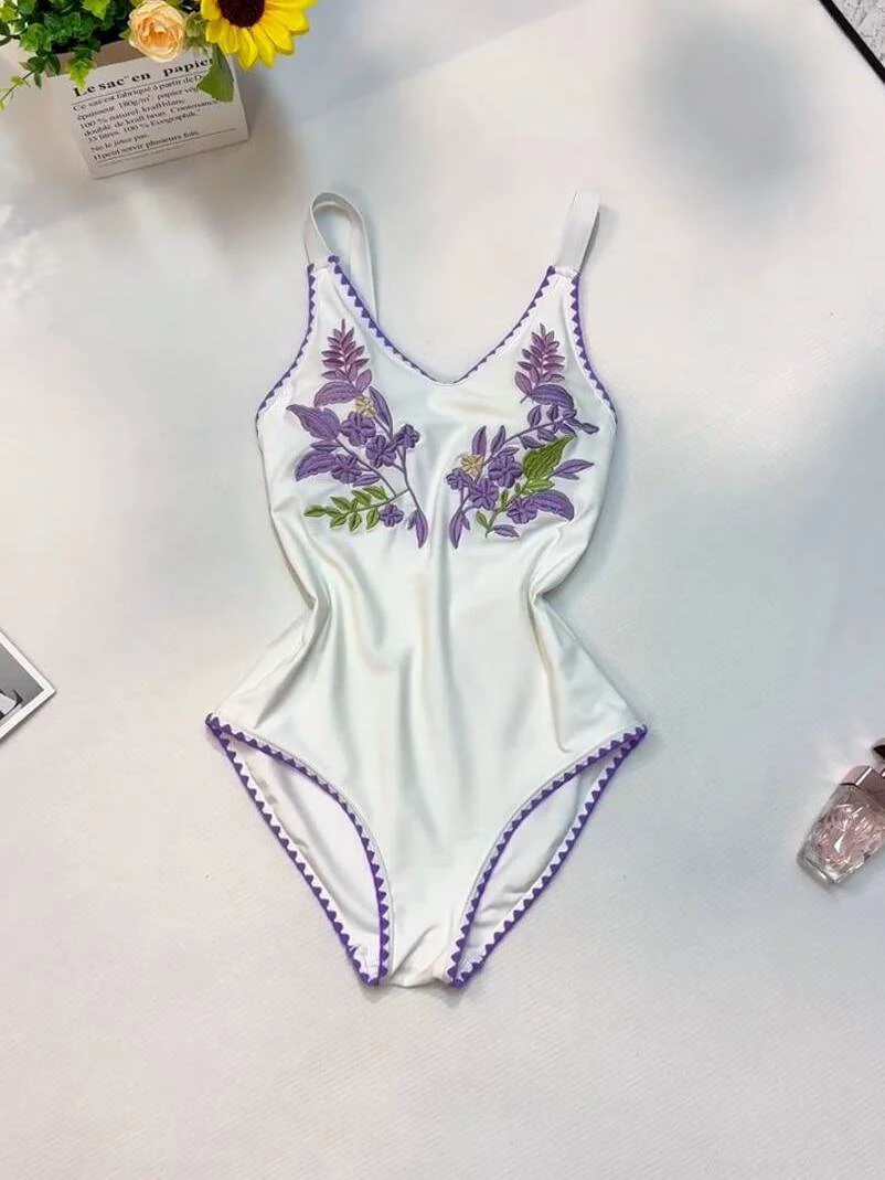 اليابانية الرجعية Harajuku Y2K المرأة الأرجواني المطرزة قطعة واحدة ملابس السباحة مجموعة الصيف الأمريكية حار فتاة عطلة نمط ملابس السباحة