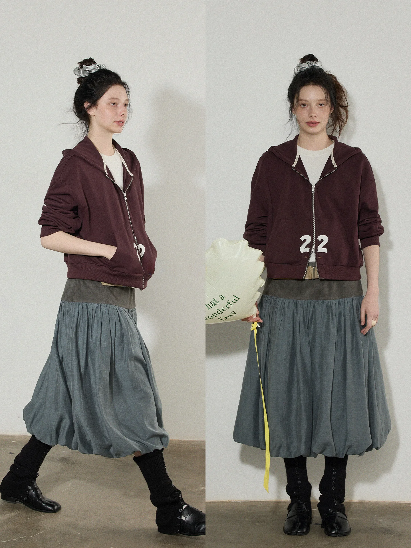 

Lofi Choose Suede Pleated Loose Bloomer Skirt Women's Winter Faion High Waist Commute Sle f-length Skirt