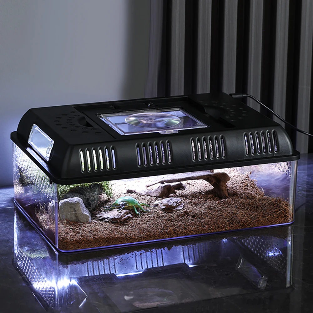 Turtle Breeding Box Case with LED Light Feeding Hatching Container Reptile Tank Terrarium For Live Feeder Insects Reptiles