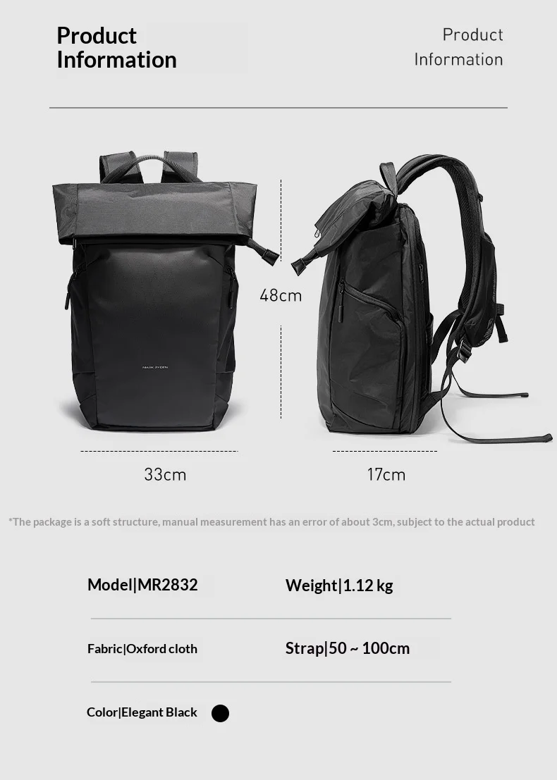 MARK RYDEN Expandable 36L Laptop Backpack for Men, 180° Opening Water-resistant Oxford Roll-top Business Travel Rucksack
