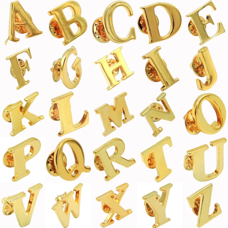 Fashion A-Z Alphabet Brooch Women Men Badges Gold Color Initial Letter Lapel Metal Pins Men's Accessories Jewelry Christmas Gift