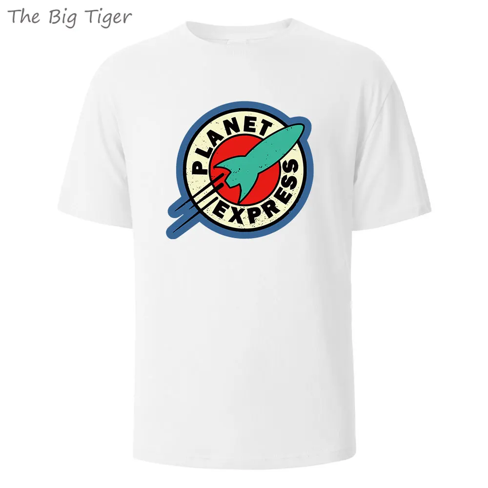 تي شيرت رجالي مطبوع عليه Planet Express برقبة دائرية قابلة للتنفس من القطن الخالص وبسيط وعصري كاجوال وخفيف الوزن وناعم للرجال #1