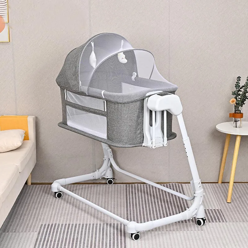 Baby Bassinet Bedside Co-Sleeper Remote Control Folding Portable Electric Baby Rocking Smart Baby Crib with Music