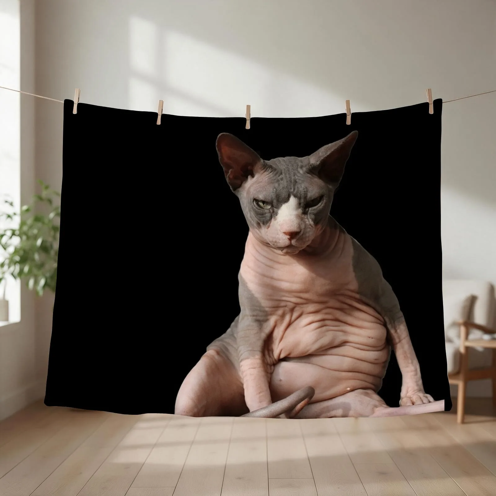Giant hairless cat Throw Blanket couch cozy soft plush fuzzy picnic outdoor blanket