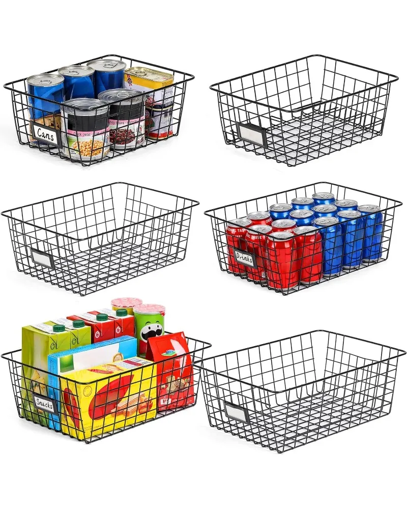 

6 Pack Wire Baskets for Pantry Organization and Storage, Kitchen Organizer, 2 XXLarge & 2 XLarge & 2 Large