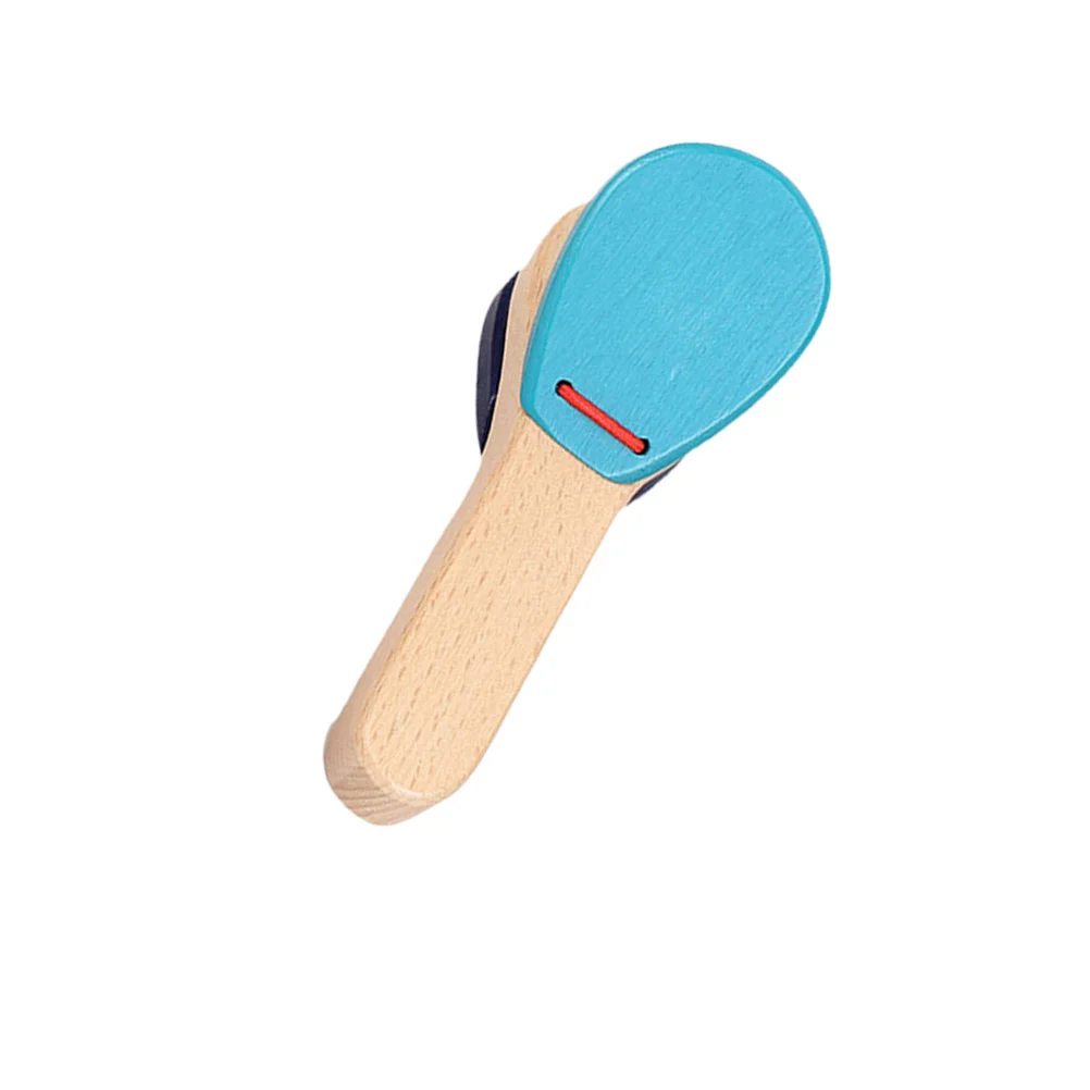 

Wooden Baby Castanet Long Handle Blue Durable Musical Instrument Educational Hand Clappers Bright Colors Rhythm Gift
