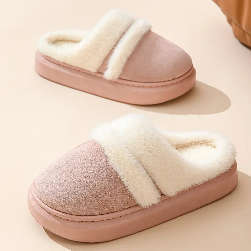 Evshine Women Leisure Furry Slippers 2024 Winter Warm Plush Cotton Shoes Soft Cozy House Fuzzy Slides Bedroome Antiskid Slippers