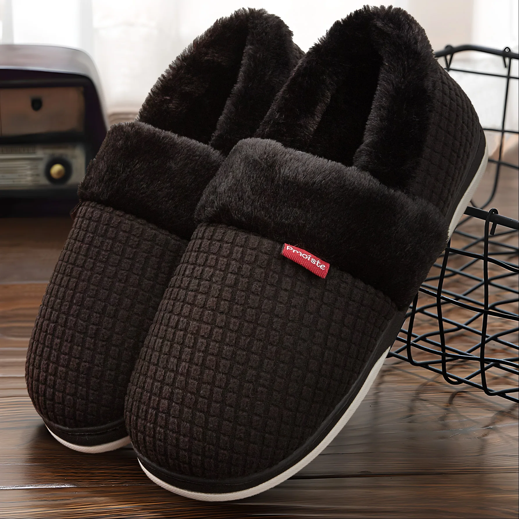 

Memory Foam Slippers for men With TPR Sole Flannel Plaid Warm Cushion Non Slip Soft Comfort House Shoes Winter