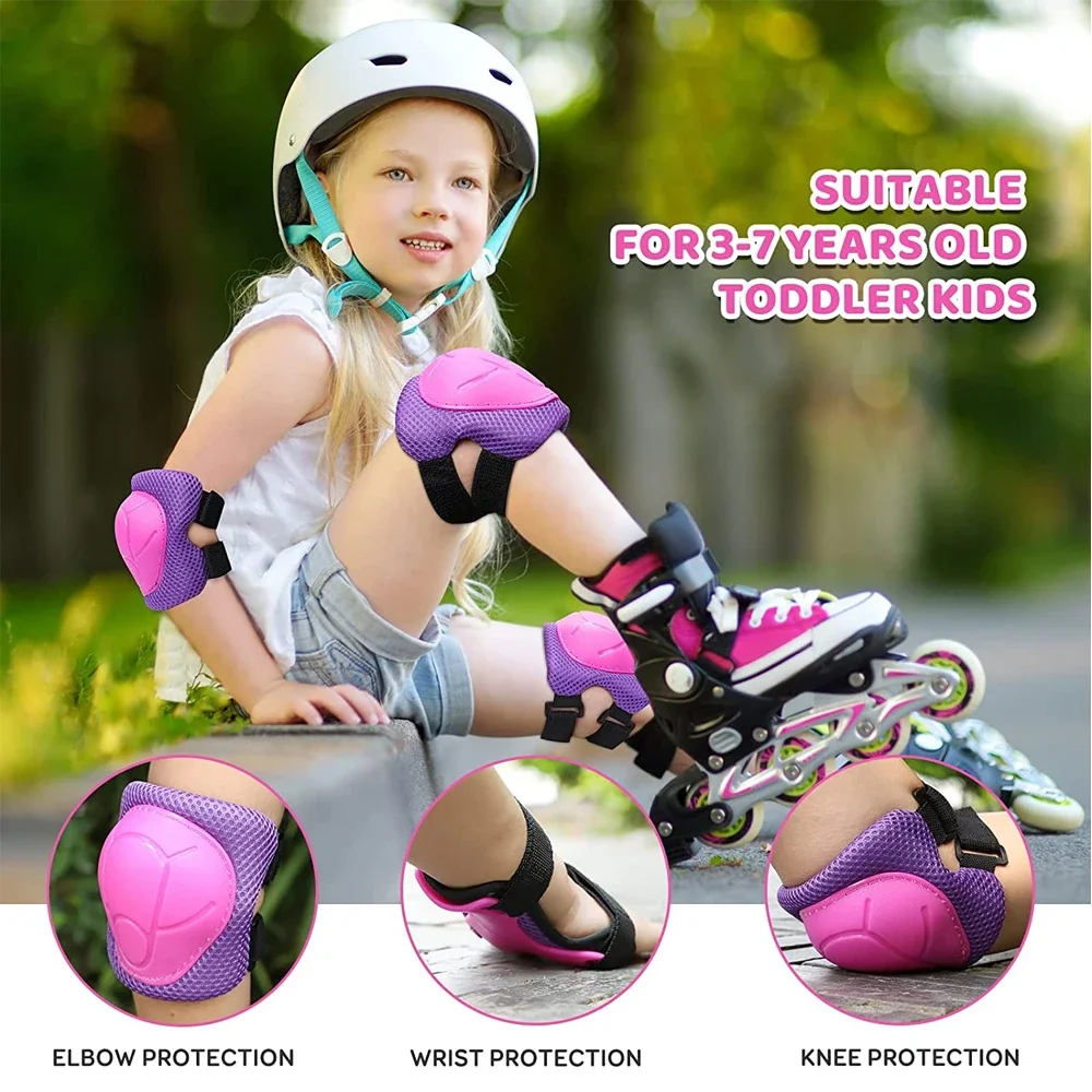 6pcs/set Kids Knee Pads Elbow Pads Guards Protective Gear Safety Gear for Roller Skates Cycling Skateboard Inline Riding Sports