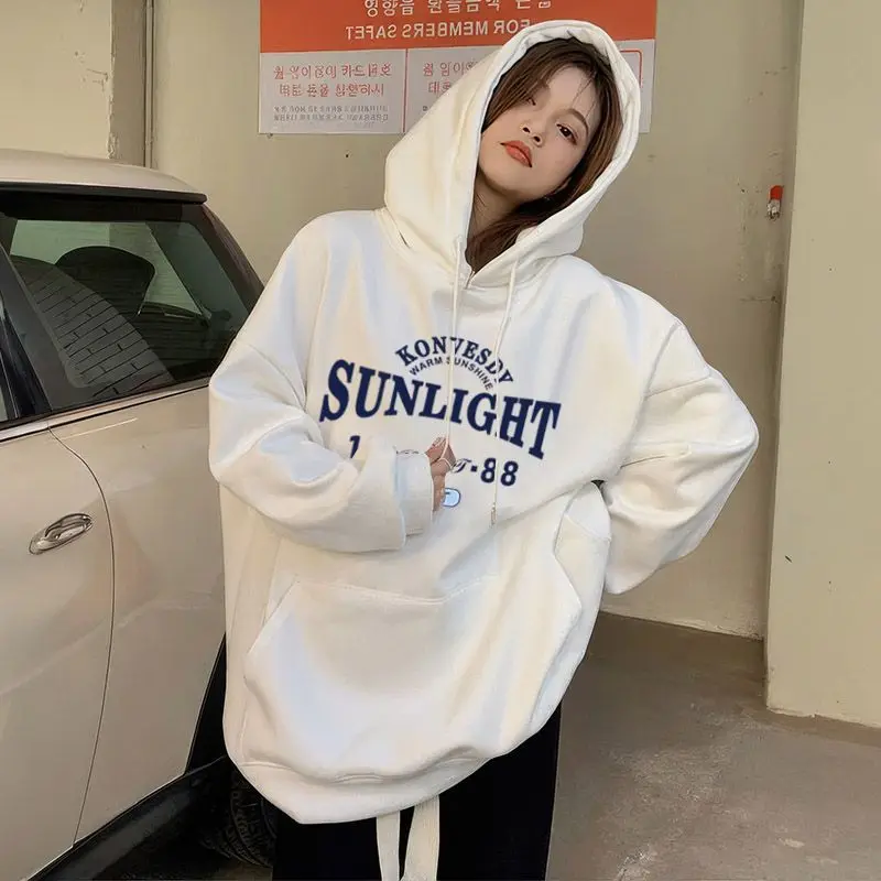 

Американское свободное тонкое женское худи в стиле ретро, модное, с капюшоном, весна-осень, новинка, универсальное, повседневное, в стиле Харадзюку
