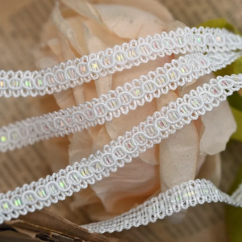 Knitted Braided Lace Trim Ribbon, High Quality, DIY Crafts, Sewing Accessories, Fabric, Black, White, Beige, 5Yards, 1cm Width