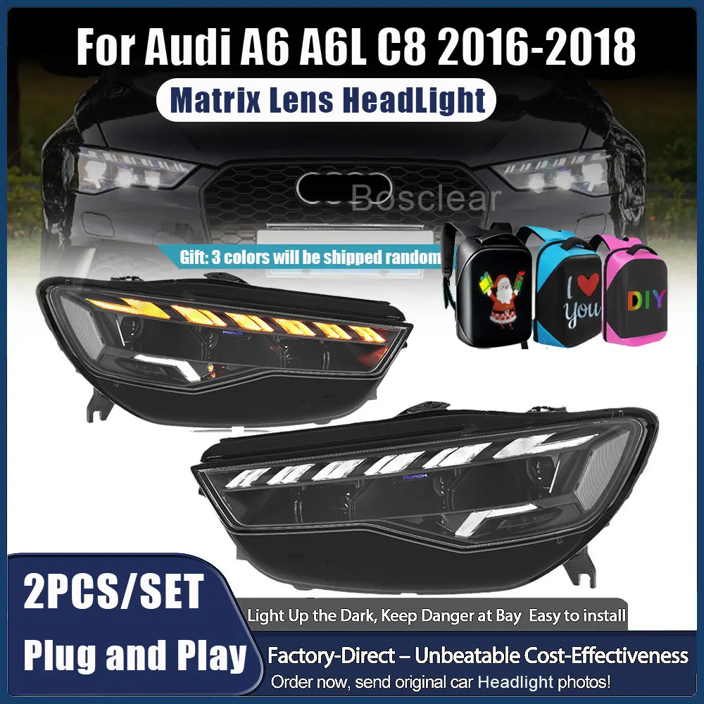 

Фары в сборе, лазерные передние фары для Audi A6 C7 2016-2018, матричные светодиодные линзы DRL, дневные ходовые огни, воспроизведение и подключение