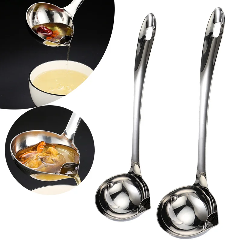 Stainless Steel Soup Fat Oil Separator Ladles Skimmer Spoon Soup Colander for Kitchen with Heat Insulation Anti-scalding