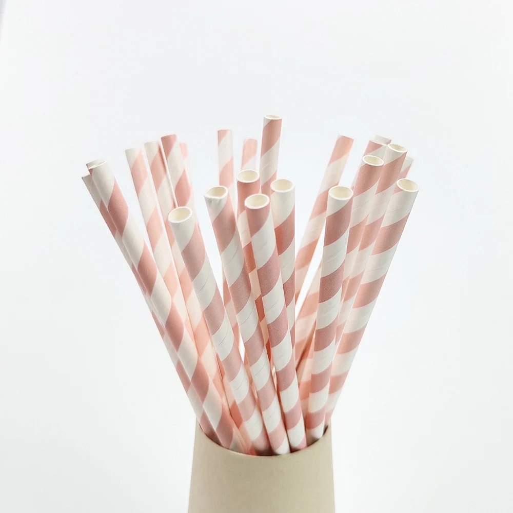 25pcs Pink Paper Straws Disposable Tableware Drinking Straw Wedding Birthday Party Supplies Party Decoration Kids
