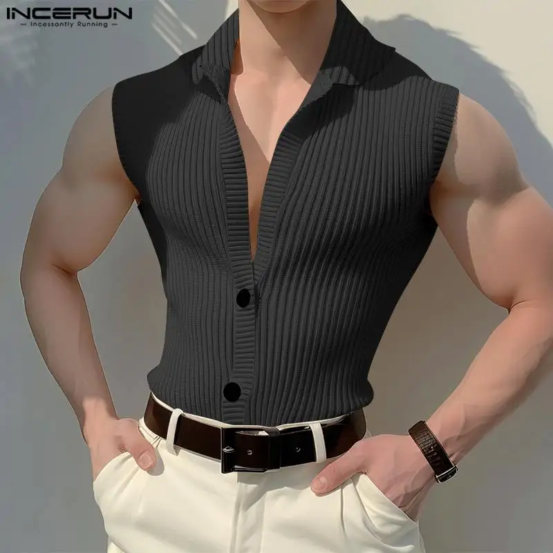 Knitted Stripe Tank Tops INCERUN 2024 Summer Men Tank Tops Tee Men Clothing Streetwear Sleeveless Shirt Chemise Oversized S-5XL