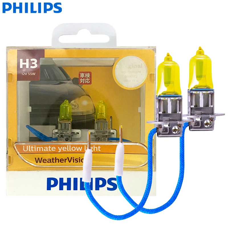 

Philips WeatherVision H3 PK22s 2900K Желтый свет Автомобильные галогенные противотуманные фары Оригинальные обновленные автомобильные фары 12 В 55 Вт 12336WVS2