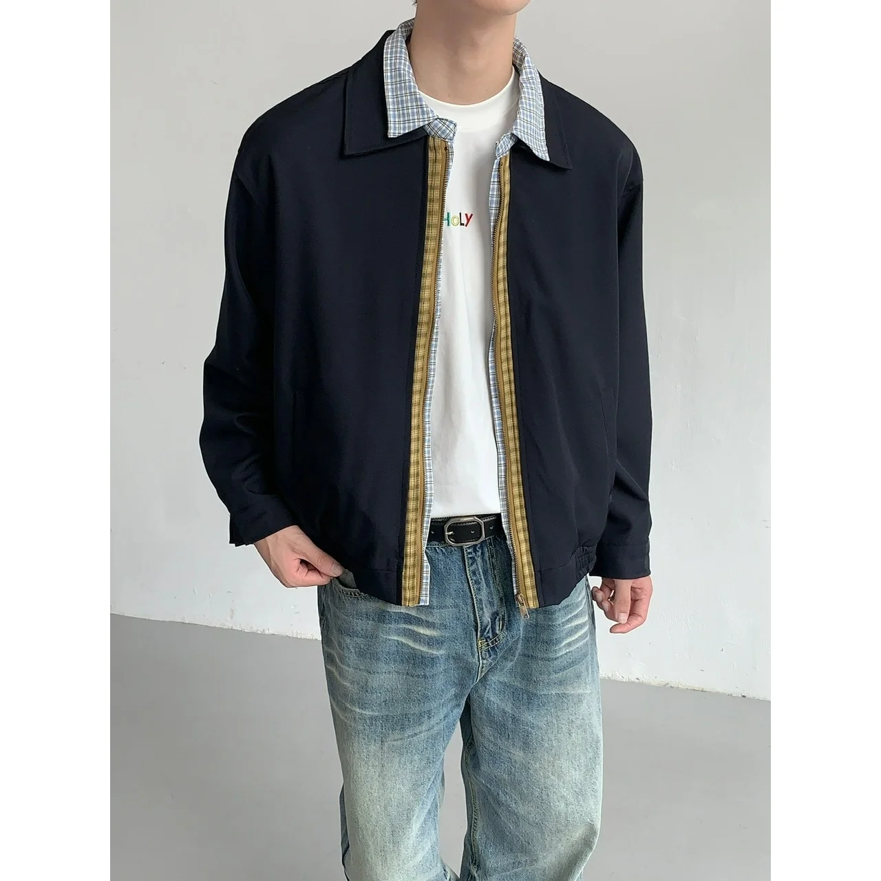 

Mens Jacket Coat Royal Varsity Baseball American College Stadium Team Sport Youth Boy Spring Autumn Casual Original Embroidered