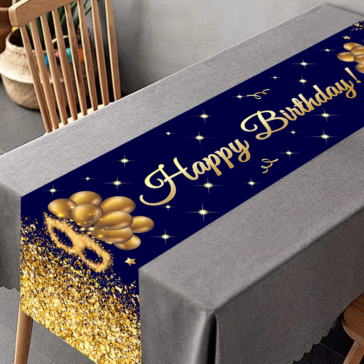 Happy Birthday Table Runner Blue Black Gold Tablecloth Birthday Party Decorations Kids Adults Butterfly Home Table Decor