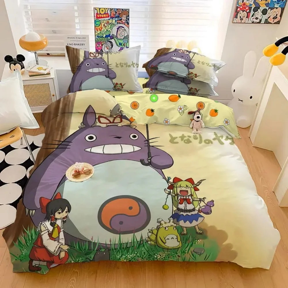New Anime Totoro Bedding Set Duvet Cover Bed Set Quilt Cover Pillowcase Comforter king Queen Size Boys Adult Bedding Set