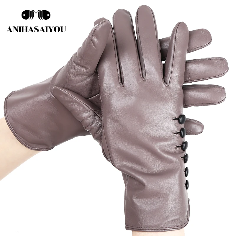 Gants de couleur haut de gamme pour femmes, gants en cuir véritable pour femmes, gants d\'hiver pour garder au chaud pour femmes, gants doux au